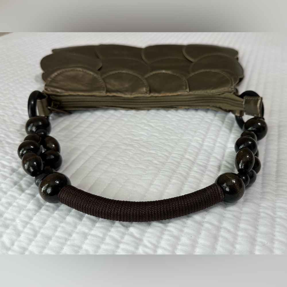 Vintage Elegant Circle Flap Wooden Beaded Handle Shoulder Handbag - Picture 6 of 13